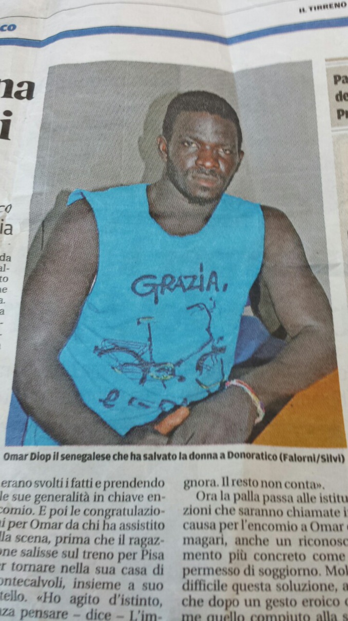 Italie : Omar Diop « sans-papiers » sénégalais sauve une femme, et gagnera peut être ses papiers pour ça!