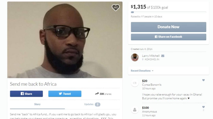 GoFundMe  : Un Afro-américain demande aux racistes de lui financer son « retour en Afrique »