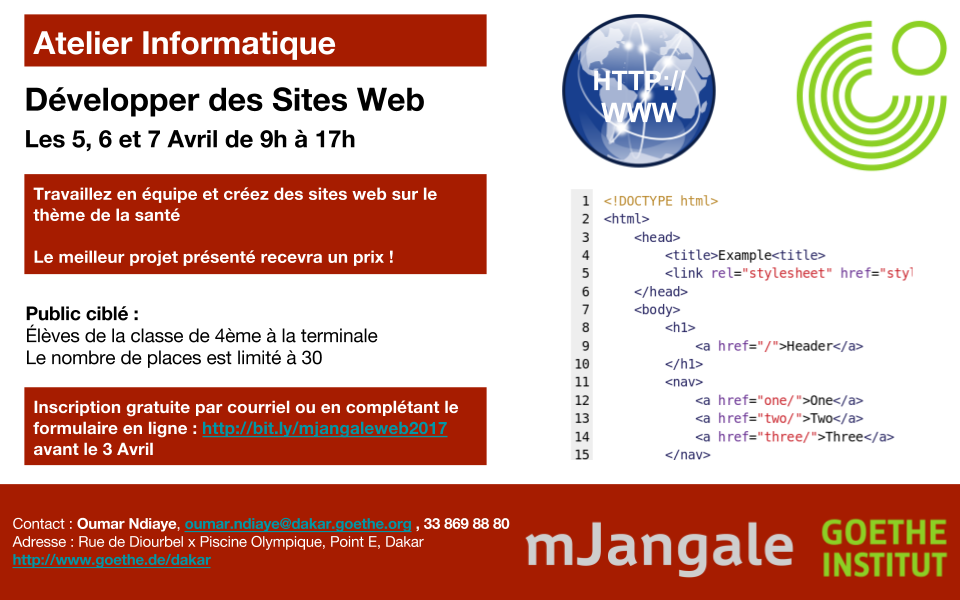 Formation en « Développement de Sites Web avec HTML» : Goethe-Institut en Collaboration avec mJangale 5, 6 et 7 Avril