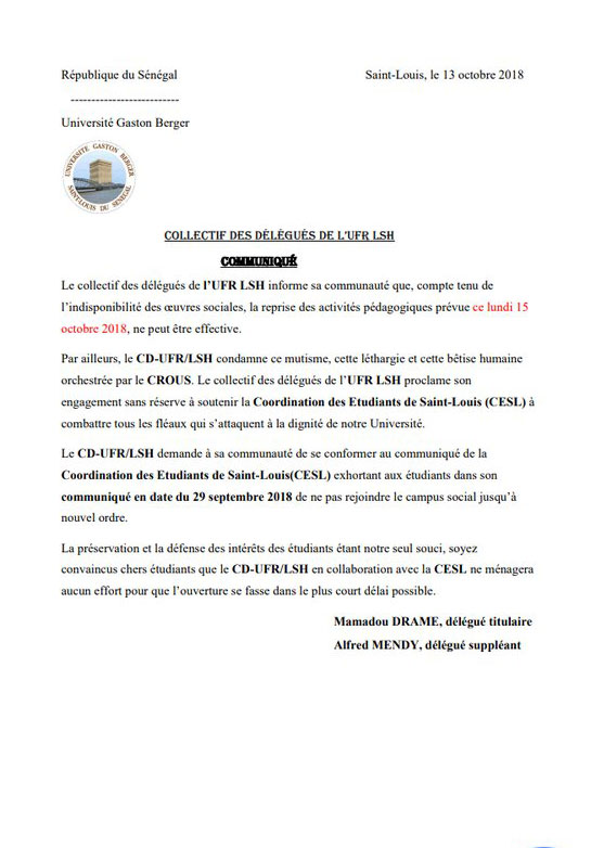 UGB : les étudiants boycottent la rentrée (Communiqué)