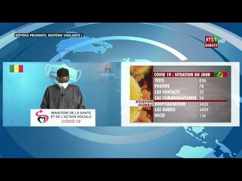 78 nouveaux cas testés positifs au coronavirus, 39 nouveaux guéris, 3 nouveaux décès et 44 cas graves en réanimation enregistrés au Sénégal ce lundi